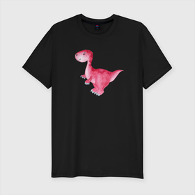 Мужская футболка хлопок Slim с принтом Розовый  динозаврик в Тюмени, 92% хлопок, 8% лайкра | приталенный силуэт, круглый вырез ворота, длина до линии бедра, короткий рукав | trex | дино | динозавр | динозаврик | тирекс