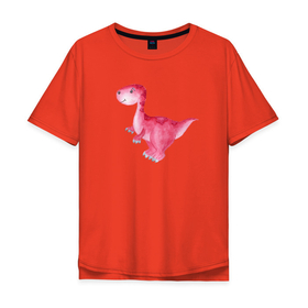 Мужская футболка хлопок Oversize с принтом Розовый  динозаврик в Новосибирске, 100% хлопок | свободный крой, круглый ворот, “спинка” длиннее передней части | trex | дино | динозавр | динозаврик | тирекс
