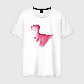 Мужская футболка хлопок с принтом Розовый  динозаврик в Санкт-Петербурге, 100% хлопок | прямой крой, круглый вырез горловины, длина до линии бедер, слегка спущенное плечо. | trex | дино | динозавр | динозаврик | тирекс