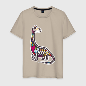Мужская футболка хлопок с принтом Разноцветный скелет динозавра в Санкт-Петербурге, 100% хлопок | прямой крой, круглый вырез горловины, длина до линии бедер, слегка спущенное плечо. | trex | дино | динозавр | динозаврик | скелет | скелет динозавтра