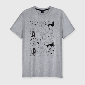 Мужская футболка хлопок Slim с принтом Cats   Pattern в Екатеринбурге, 92% хлопок, 8% лайкра | приталенный силуэт, круглый вырез ворота, длина до линии бедра, короткий рукав | cat | kitten | moustache | pattern | paws | tail | кот | котёнок | кошка | лапы | узор | усы | хвост