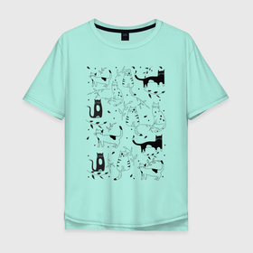 Мужская футболка хлопок Oversize с принтом Cats   Pattern , 100% хлопок | свободный крой, круглый ворот, “спинка” длиннее передней части | cat | kitten | moustache | pattern | paws | tail | кот | котёнок | кошка | лапы | узор | усы | хвост