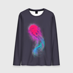 Мужской лонгслив 3D с принтом Медуза. Градиент. Неон , 100% полиэстер | длинные рукава, круглый вырез горловины, полуприлегающий силуэт | colors | dust | fog | glow | gradient | jellyfish | light | neon | ocean | paints | sea | градиент | краски | медуза | море | неон | океан | пыль | свет | свечение | туман | цвета