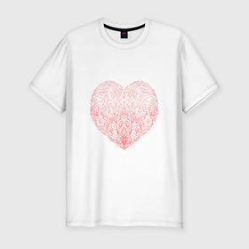 Мужская футболка хлопок Slim с принтом Узорное сердечко в Петрозаводске, 92% хлопок, 8% лайкра | приталенный силуэт, круглый вырез ворота, длина до линии бедра, короткий рукав | Тематика изображения на принте: без фона | для влюбленных | любовь | растения | сердце | узор