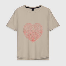 Мужская футболка хлопок Oversize с принтом Узорное сердечко , 100% хлопок | свободный крой, круглый ворот, “спинка” длиннее передней части | без фона | для влюбленных | любовь | растения | сердце | узор
