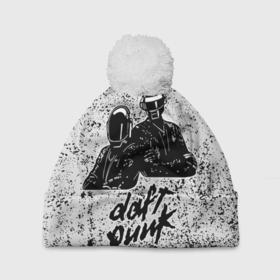 Шапка 3D c помпоном с принтом Daft Punk BW в Санкт-Петербурге, 100% полиэстер | универсальный размер, печать по всей поверхности изделия | daft punk | daftpunk | disco | дафт панк | дафтпанк | диско | музыка | синтипоп | хаус | электро