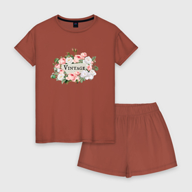 Женская пижама с шортиками хлопок с принтом Vintage roses в Тюмени, 100% хлопок | футболка прямого кроя, шорты свободные с широкой мягкой резинкой | винтаж | винтажные розы | роза | розовые цветы | розы | цветы
