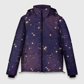 Мужская зимняя куртка 3D с принтом Звездное ночное небо. Галактика. Космос. в Тюмени, верх — 100% полиэстер; подкладка — 100% полиэстер; утеплитель — 100% полиэстер | длина ниже бедра, свободный силуэт Оверсайз. Есть воротник-стойка, отстегивающийся капюшон и ветрозащитная планка. 

Боковые карманы с листочкой на кнопках и внутренний карман на молнии. | блестки | вселенная | галактика | день космонавтики | желтый | звездное небо | звезды | звезды в космосе | звезды на небе | золото | золотой | космические просторы | космос | ночное небо | ночь | свет