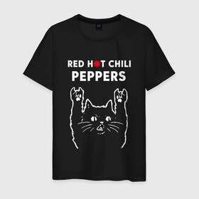 Мужская футболка хлопок с принтом Red Hot Chili Peppers Рок кот в Новосибирске, 100% хлопок | прямой крой, круглый вырез горловины, длина до линии бедер, слегка спущенное плечо. | chili | hot | music | peppers | red hot chili peppers | rock | музыка | ред хот чили пеперс | рок