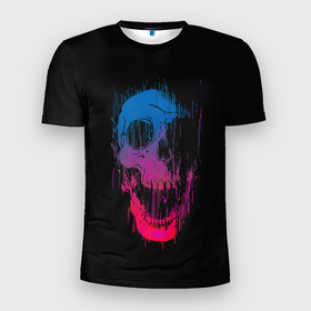 Мужская футболка 3D Slim с принтом Череп | Неоновый градиент в Санкт-Петербурге, 100% полиэстер с улучшенными характеристиками | приталенный силуэт, круглая горловина, широкие плечи, сужается к линии бедра | Тематика изображения на принте: color | colors | glow | gradient | grimace | horror | light | neon | noise | paint | red | scream | skull | градиент | гримаса | краски | красное | крик | неон | неоновый | свет | свечение | ужаса | цвет | цвета | череп | шум