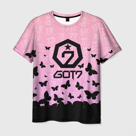 Мужская футболка 3D с принтом GOT7 БАБОЧКИ в Белгороде, 100% полиэфир | прямой крой, круглый вырез горловины, длина до линии бедер | cute | got 7 | got7 | k pop | korean | бабочки | гот7 | кей поп | кпоп