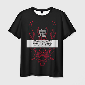 Мужская футболка 3D с принтом Японский демон | Oni в Петрозаводске, 100% полиэфир | прямой крой, круглый вырез горловины, длина до линии бедер | Тематика изображения на принте: anime | c | demon | devil | eyes | girl | harsh | hieroglyph | horns | japan | japanese | look | manga | mask | oni | page | spirit | tengu | аниме | взгляд | глаза | девушка | демон | дух | дьявол | иероглиф | комикс | манга | манги | маска | они | рога 