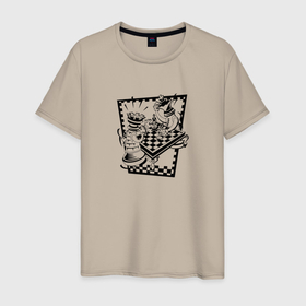 Мужская футболка хлопок с принтом Шахматные баталии в Тюмени, 100% хлопок | прямой крой, круглый вырез горловины, длина до линии бедер, слегка спущенное плечо. | chess | игра | настольная | спорт | шахматные баталии