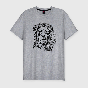 Мужская футболка хлопок Slim с принтом Lion   Graphics в Тюмени, 92% хлопок, 8% лайкра | приталенный силуэт, круглый вырез ворота, длина до линии бедра, короткий рукав | beast | graphics | lion | mane | muzzle | predator | графика | грива | зверь | лев | хищник