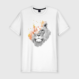 Мужская футболка хлопок Slim с принтом Царь зверей   Art в Новосибирске, 92% хлопок, 8% лайкра | приталенный силуэт, круглый вырез ворота, длина до линии бедра, короткий рукав | art | bird | lion | mane | muzzle | грива | искусство | лев | прица
