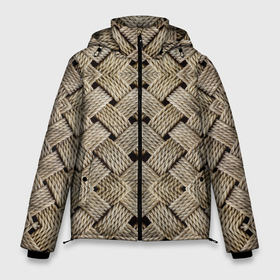 Мужская зимняя куртка 3D с принтом Джутовая плетенка 3D в Новосибирске, верх — 100% полиэстер; подкладка — 100% полиэстер; утеплитель — 100% полиэстер | длина ниже бедра, свободный силуэт Оверсайз. Есть воротник-стойка, отстегивающийся капюшон и ветрозащитная планка. 

Боковые карманы с листочкой на кнопках и внутренний карман на молнии. | дерюга | дерюжка | джут | джутовый | кремовый | плетенка | плетеный