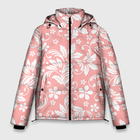 Мужская зимняя куртка 3D с принтом Белый цветочный узор в Тюмени, верх — 100% полиэстер; подкладка — 100% полиэстер; утеплитель — 100% полиэстер | длина ниже бедра, свободный силуэт Оверсайз. Есть воротник-стойка, отстегивающийся капюшон и ветрозащитная планка. 

Боковые карманы с листочкой на кнопках и внутренний карман на молнии. | Тематика изображения на принте: fashion | flowers | pink | provence | vintage | абстрактный узор | белые цветы | белый узор | бутоны | ветки | винтаж | винтажный стиль | кружева | лепестки | нежные цветы | орнамент | пастельный | прованс