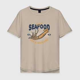 Мужская футболка хлопок Oversize с принтом Морская еда  Кальмар в Санкт-Петербурге, 100% хлопок | свободный крой, круглый ворот, “спинка” длиннее передней части | Тематика изображения на принте: кальмар | море | морская еда | морской | океан