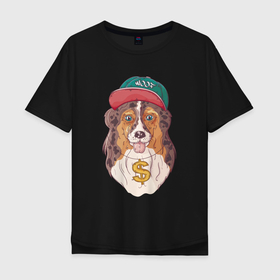 Мужская футболка хлопок Oversize с принтом Хип хоп  собачка в Екатеринбурге, 100% хлопок | свободный крой, круглый ворот, “спинка” длиннее передней части | hip hop | rap | пес | рэп | рэпер | собака | собачка | хип хоп