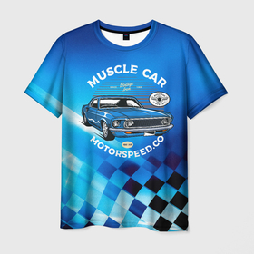 Мужская футболка 3D с принтом Синий  ретро   автомобиль в Санкт-Петербурге, 100% полиэфир | прямой крой, круглый вырез горловины, длина до линии бедер | Тематика изображения на принте: авто | классика | ретро | ретро автомобиль | старая машина | тачка
