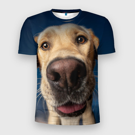 Мужская футболка 3D Slim с принтом Собакен   лабрадор в Санкт-Петербурге, 100% полиэстер с улучшенными характеристиками | приталенный силуэт, круглая горловина, широкие плечи, сужается к линии бедра | Тематика изображения на принте: handeyework | животные | кожанный | красивые | лабрадор | нос | охраник | прикольные | смешные | собака | собаки