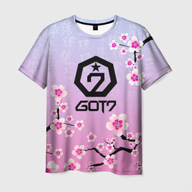 Мужская футболка 3D с принтом GOT7 ЦВЕТЫ САКУРЫ в Белгороде, 100% полиэфир | прямой крой, круглый вырез горловины, длина до линии бедер | cute | got 7 | got7 | k pop | korean | гот7 | кей поп | кпоп | сакура | цветы