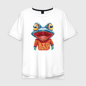 Мужская футболка хлопок Oversize с принтом Большая лягушка в Екатеринбурге, 100% хлопок | свободный крой, круглый ворот, “спинка” длиннее передней части | амфибия | большая лягушка | животное | забавный | иллюстрация | лягушка