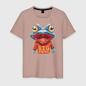 Мужская футболка хлопок с принтом Большая лягушка в Санкт-Петербурге, 100% хлопок | прямой крой, круглый вырез горловины, длина до линии бедер, слегка спущенное плечо. | амфибия | большая лягушка | животное | забавный | иллюстрация | лягушка