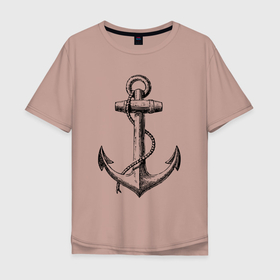 Мужская футболка хлопок Oversize с принтом Корабельный якорь в Петрозаводске, 100% хлопок | свободный крой, круглый ворот, “спинка” длиннее передней части | anchor | metal | rope | symbol | канат | металл | символ | якорь