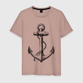 Мужская футболка хлопок с принтом Корабельный якорь , 100% хлопок | прямой крой, круглый вырез горловины, длина до линии бедер, слегка спущенное плечо. | anchor | metal | rope | symbol | канат | металл | символ | якорь