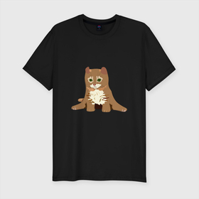 Мужская футболка хлопок Slim с принтом Милый котёнок с зелёными глазами в Петрозаводске, 92% хлопок, 8% лайкра | приталенный силуэт, круглый вырез ворота, длина до линии бедра, короткий рукав | животное | кот | кот с зелёными глазками | котёнок | рыжий кот