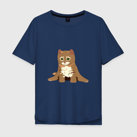 Мужская футболка хлопок Oversize с принтом Милый котёнок с зелёными глазами в Петрозаводске, 100% хлопок | свободный крой, круглый ворот, “спинка” длиннее передней части | животное | кот | кот с зелёными глазками | котёнок | рыжий кот