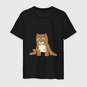 Мужская футболка хлопок с принтом Милый котёнок с зелёными глазами в Кировске, 100% хлопок | прямой крой, круглый вырез горловины, длина до линии бедер, слегка спущенное плечо. | животное | кот | кот с зелёными глазками | котёнок | рыжий кот