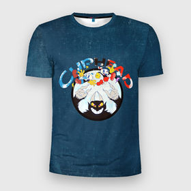 Мужская футболка 3D Slim с принтом Cuphead, Mugman and devil в Санкт-Петербурге, 100% полиэстер с улучшенными характеристиками | приталенный силуэт, круглая горловина, широкие плечи, сужается к линии бедра | Тематика изображения на принте: cuphead | devil | mugman | две чашки | дьявол | капхэд | магман | чашечки