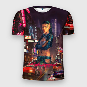 Мужская футболка 3D Slim с принтом Vi  Cyberpunk2077 в Курске, 100% полиэстер с улучшенными характеристиками | приталенный силуэт, круглая горловина, широкие плечи, сужается к линии бедра | 2077 | cyberpunk | cyberpunk 2077 | judy | night city | vi | ви | джуди | жуди | кибер | киберпанк | найтсити | панк