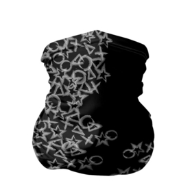 Бандана-труба 3D с принтом Абстракция ,серебряный  геометрический узор в Екатеринбурге, 100% полиэстер, ткань с особыми свойствами — Activecool | плотность 150‒180 г/м2; хорошо тянется, но сохраняет форму | абстракция | белый | геометрия | звезда | крестик | круг | кружок | овал | полоса | разброс | рисунок | серебряный | текстура | треугольник | фигуры | черный