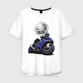 Мужская футболка хлопок Oversize с принтом Yamaha   Racing team в Екатеринбурге, 100% хлопок | свободный крой, круглый ворот, “спинка” длиннее передней части | motorcycle | racing | speed | team | yamaha | гонка | мотоцикл | скорость | ямаха
