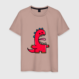 Мужская футболка хлопок с принтом Дракошка в Новосибирске, 100% хлопок | прямой крой, круглый вырез горловины, длина до линии бедер, слегка спущенное плечо. | веселый дракон | динозаврик | дракоша | зубастик | мультфильм