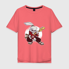 Мужская футболка хлопок Oversize с принтом Rabbit Rocker , 100% хлопок | свободный крой, круглый ворот, “спинка” длиннее передней части | art | bunny | guitar | hare | music | rabbit | rock | арт | гитара | зайчик | заяц | кролик | музыка | рок