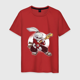 Мужская футболка хлопок с принтом Rabbit Rocker , 100% хлопок | прямой крой, круглый вырез горловины, длина до линии бедер, слегка спущенное плечо. | art | bunny | guitar | hare | music | rabbit | rock | арт | гитара | зайчик | заяц | кролик | музыка | рок