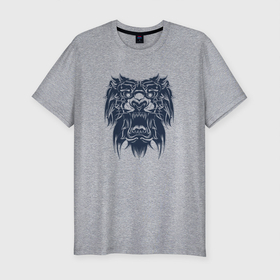 Мужская футболка хлопок Slim с принтом Черный лев тату в Новосибирске, 92% хлопок, 8% лайкра | приталенный силуэт, круглый вырез ворота, длина до линии бедра, короткий рукав | lion | животное | клыки | кот | кошка | лев | львы
