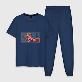Мужская пижама хлопок с принтом Хвост Волчицы в Белгороде, 100% хлопок | брюки и футболка прямого кроя, без карманов, на брюках мягкая резинка на поясе и по низу штанин
 | anime | okami to koshinryo | аниме | анимэ | волчица и пряности