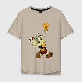Мужская футболка хлопок Oversize с принтом Cuphead Idea в Санкт-Петербурге, 100% хлопок | свободный крой, круглый ворот, “спинка” длиннее передней части | Тематика изображения на принте: cuphead | идея | чашечки | шоу | шоучашечки