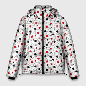 Мужская зимняя куртка 3D с принтом Карточные Тузы в Тюмени, верх — 100% полиэстер; подкладка — 100% полиэстер; утеплитель — 100% полиэстер | длина ниже бедра, свободный силуэт Оверсайз. Есть воротник-стойка, отстегивающийся капюшон и ветрозащитная планка. 

Боковые карманы с листочкой на кнопках и внутренний карман на молнии. | 777 | cards | casino | game | jackpot | joker | omaha | poker | roulette | straight | texas h | азарт | деньги | джекпот | джокер | игра | казино | карточные масти | карты | куш | масти | омаха | покер | рулетка | стрит | техасский холдэм | тузы