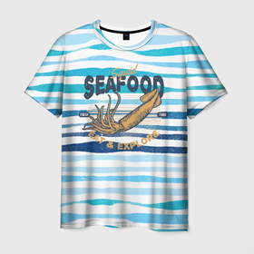 Мужская футболка 3D с принтом Морская  еда  Кальмар в Санкт-Петербурге, 100% полиэфир | прямой крой, круглый вырез горловины, длина до линии бедер | Тематика изображения на принте: кальмар | море | морская еда | морской | океан