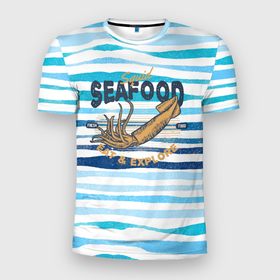 Мужская футболка 3D Slim с принтом Морская  еда  Кальмар в Санкт-Петербурге, 100% полиэстер с улучшенными характеристиками | приталенный силуэт, круглая горловина, широкие плечи, сужается к линии бедра | Тематика изображения на принте: кальмар | море | морская еда | морской | океан