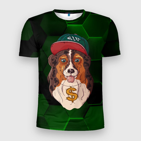 Мужская футболка 3D Slim с принтом Хип хоп   собачка в Екатеринбурге, 100% полиэстер с улучшенными характеристиками | приталенный силуэт, круглая горловина, широкие плечи, сужается к линии бедра | hip hop | rap | пес | рэп | рэпер | собака | собачка | хип хоп
