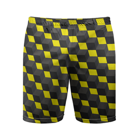 Мужские шорты спортивные с принтом Я куб в Санкт-Петербурге,  |  | желто черные кубы | кубики | кубы | черно желтые кубы | я куб