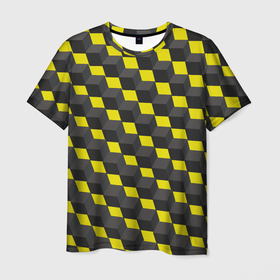 Мужская футболка 3D с принтом Я куб в Санкт-Петербурге, 100% полиэфир | прямой крой, круглый вырез горловины, длина до линии бедер | желто черные кубы | кубики | кубы | черно желтые кубы | я куб