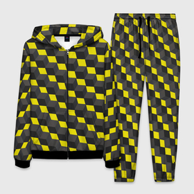 Мужской костюм 3D с принтом Я куб в Екатеринбурге, 100% полиэстер | Манжеты и пояс оформлены тканевой резинкой, двухслойный капюшон со шнурком для регулировки, карманы спереди | желто черные кубы | кубики | кубы | черно желтые кубы | я куб